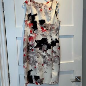 Calvin Klein Black and White Sleeveless Sheath Midi Dress